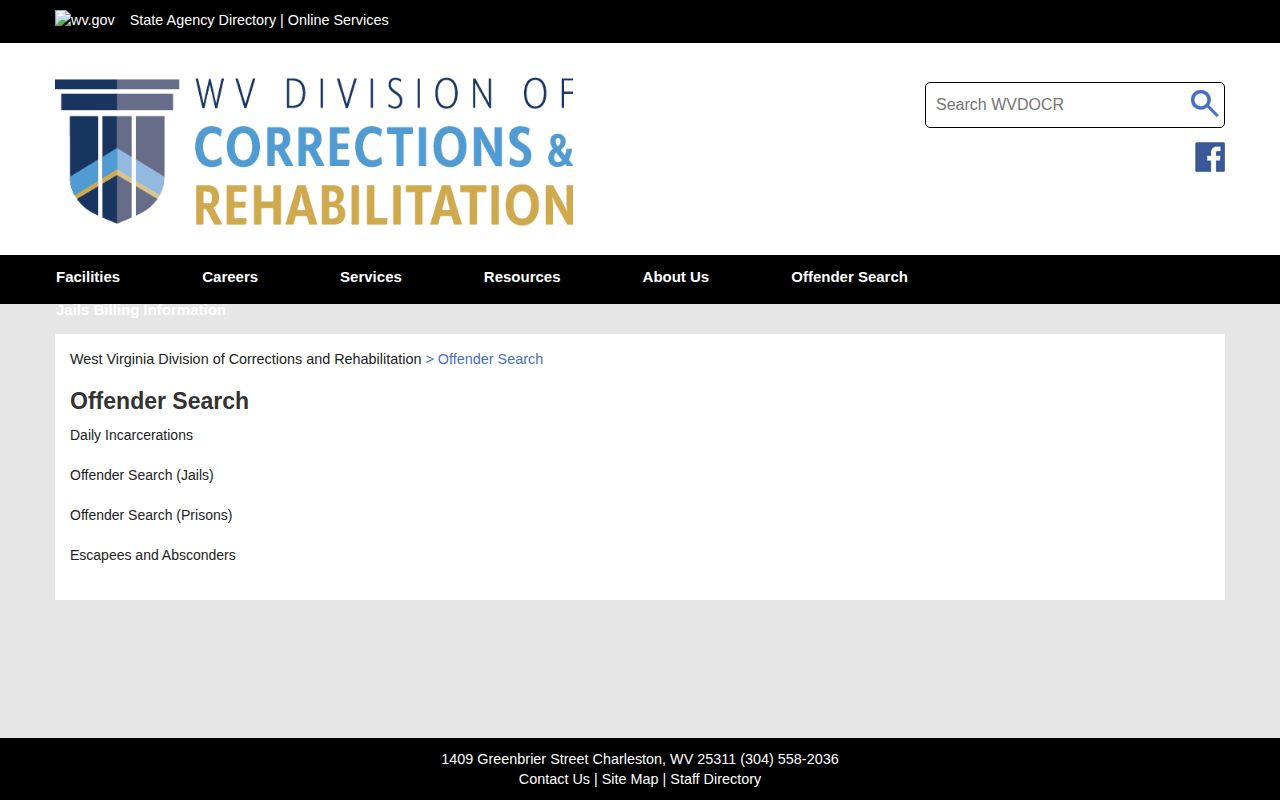 Berkeley County WVDCR regional-jail custody-record search choices